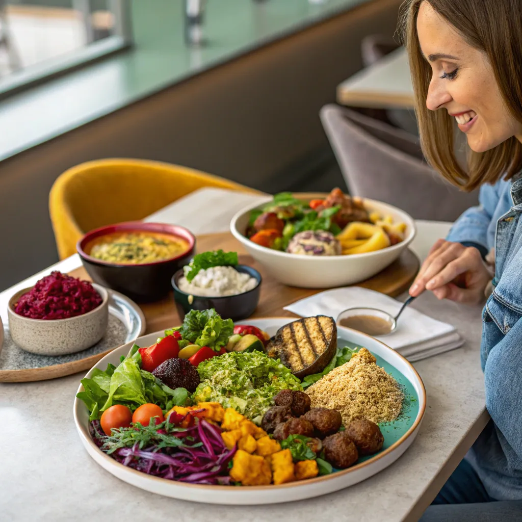 Customer enjoying vegan dishes