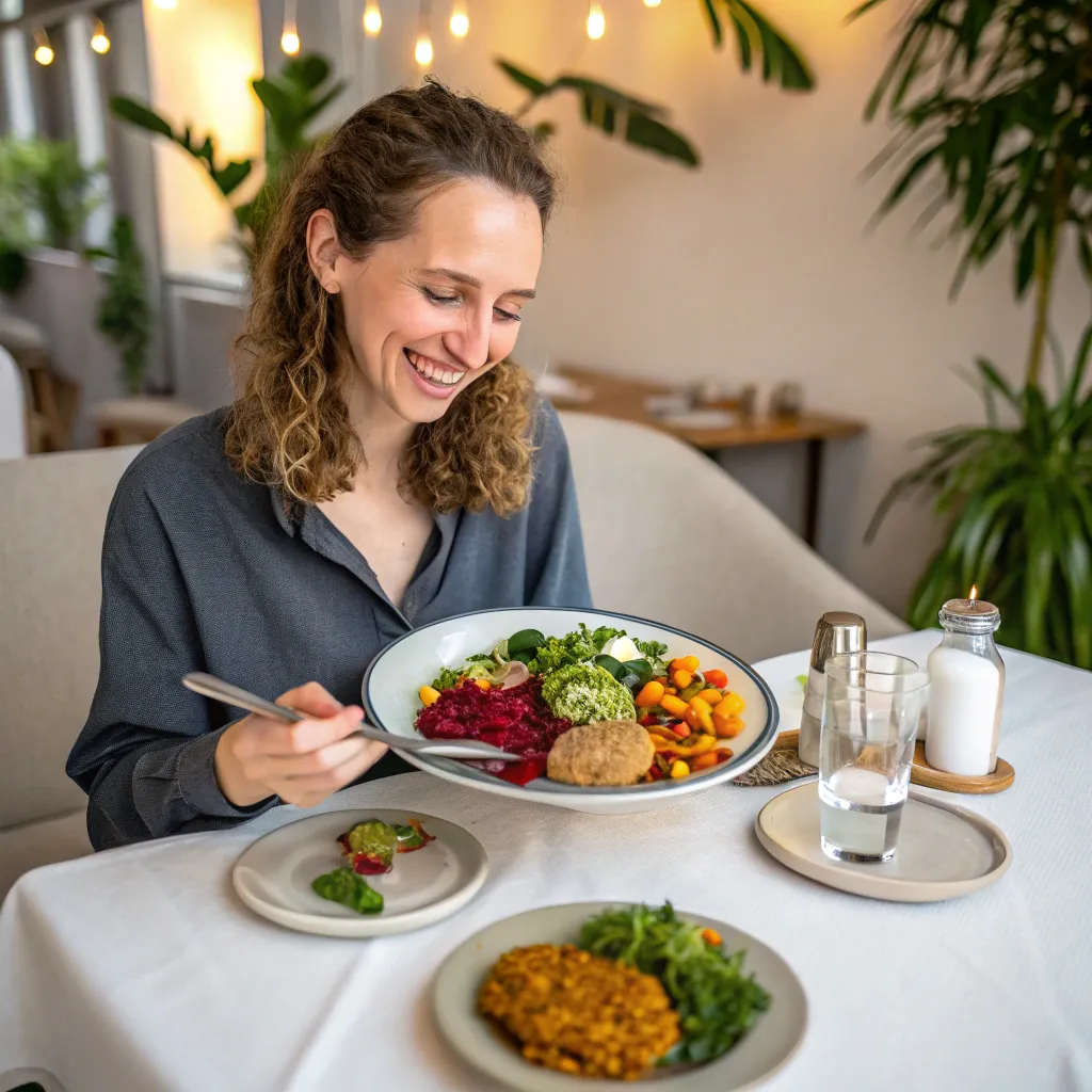 Participant sharing vegan meal experience